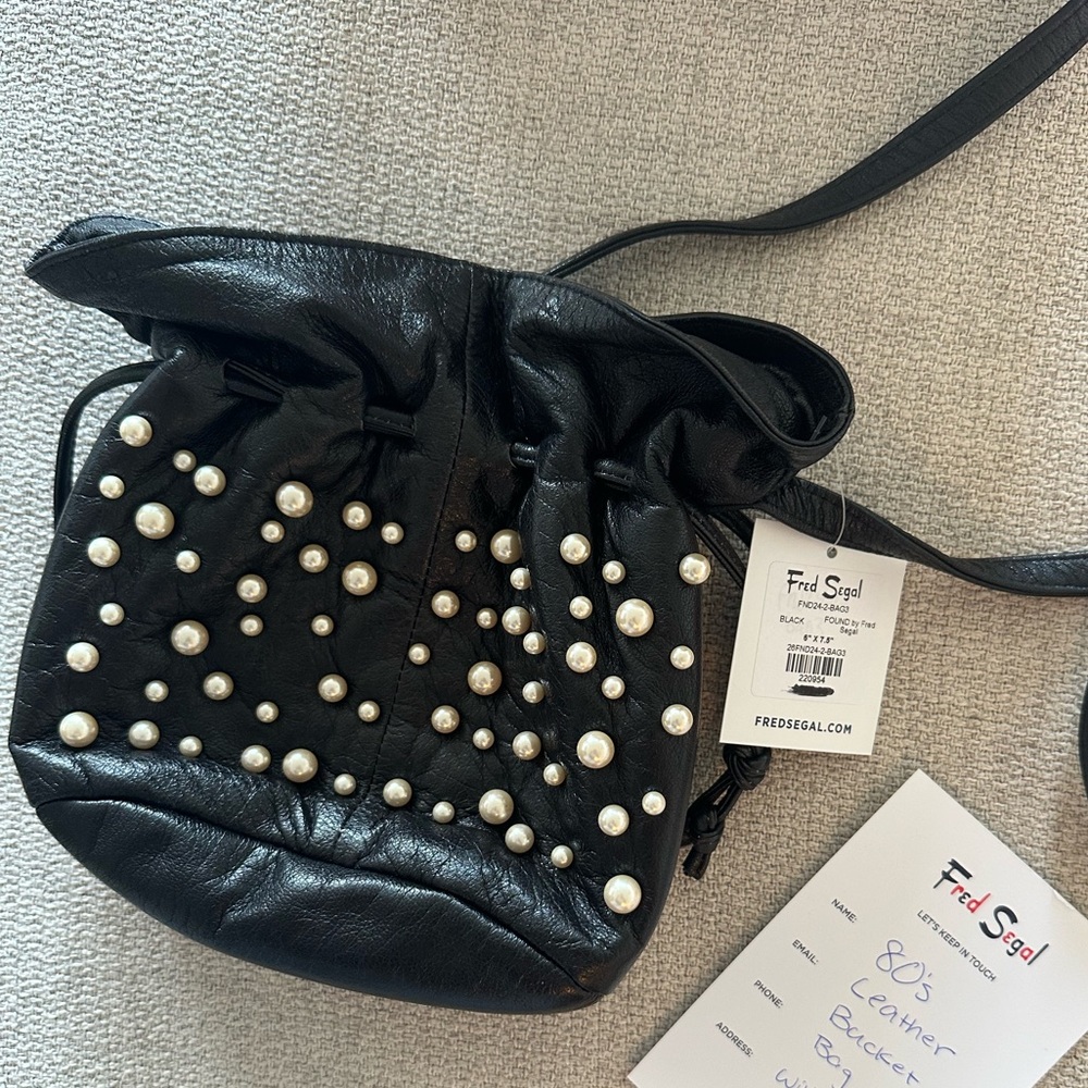Vintage 80s Leather Bucket Bag with Pearls Fred Segal FOUND